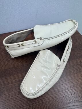 The Original Car Shoe Prada ivory Patent Leather Driving Loafers 37 EU